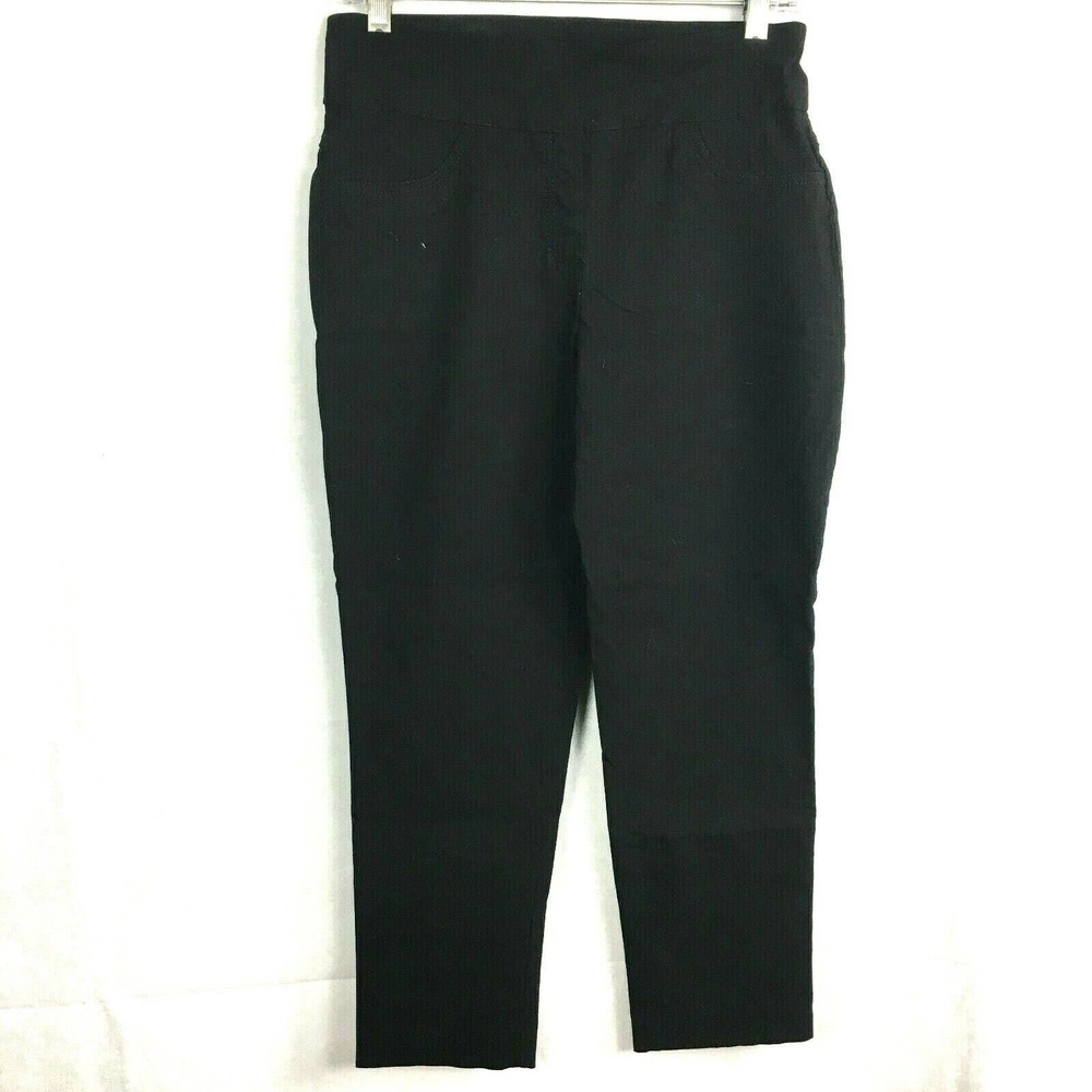 Ruby Rd Pants Womens Sz 8P Petite Black Pull On Straight Leg Pull‎ On Stretch